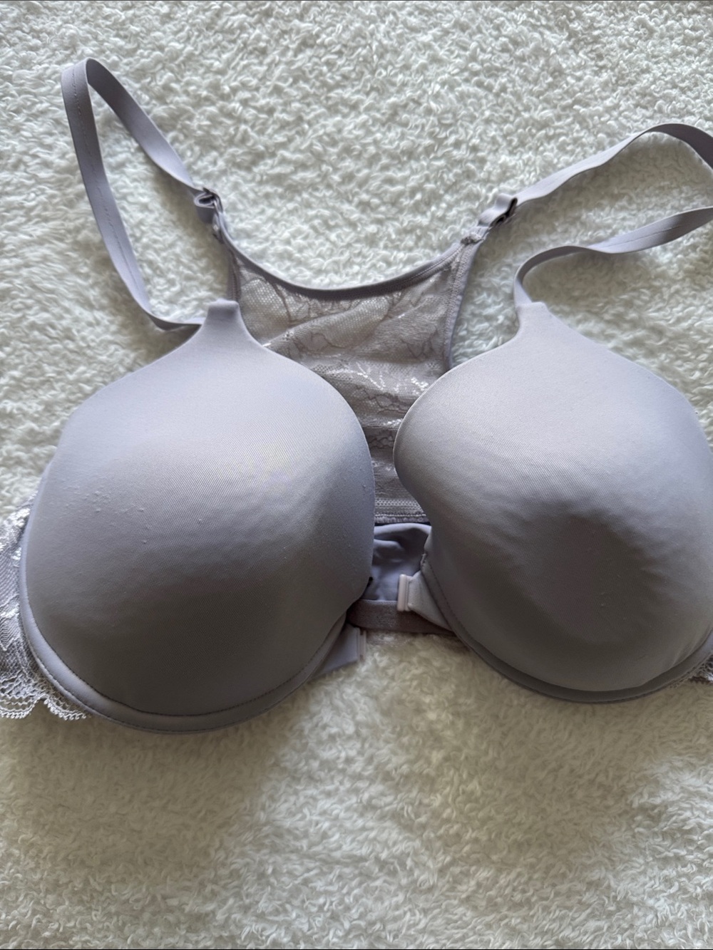 Modern movement 36D front snap Lace-Back Bra in Light Lavender